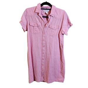 Pink Freedom Trail By Kyodan Linen Blend Shirt Dress Preppy Beachy Medium